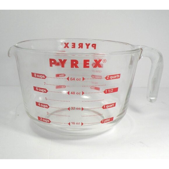PYREX RARE Red  Vintage All Capital Letters 2 Quart / 8 Cup Glass PYREX Large Gl - Picture 2 of 11